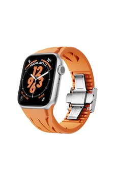 Apple Watch 7 45mm Krd-127 Metal Tokalı Silikon Kordon-turuncu Apple Watch 7 45mm Krd-127 Metal Tokalı Silikon Kordon-turuncu