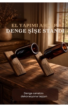 Dekoratif Masif Ahşap Şişe Denge Standı Özel Tasarım Dekoratif Şişe Tutucu Sunumluk