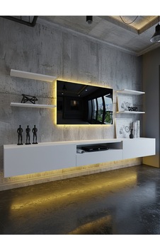 Resital Duvara Monte Ledli 270 Cm Tv Ünitesi Duvar Raflı - Ll6034 Beyaz Resital Duvara Monte Ledli 270 Cm Tv Ünitesi Duvar Raflı - Ll6034 Beyaz
