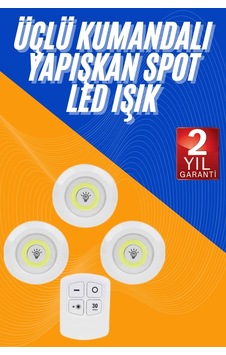 Dolap Işığı Mutfak Rafı Işığı Uzaktan Kumandalı 3 Lü Spot Led Lamba Çokrenkli