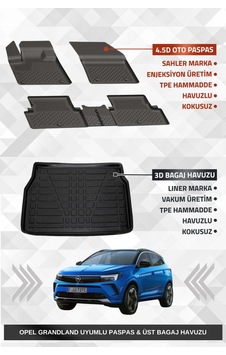 Sahler Opel Grandland 2017-2024 Uyumlu 4.5d Premium Havuzlu Oto Paspas Ve Liner Marka 3d Üst Bagaj H