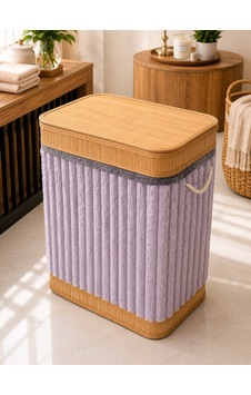 Bambu Üzeri Peluş Kaplama Büyük Boy Çamaşır Sepeti - Gri-7495 Çok Renkli Bambu Üzeri Peluş Kaplama Büyük Boy Çamaşır Sepeti - Gri-7495 Çok Renkli