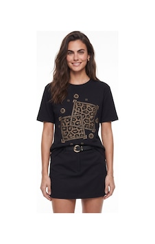 Onloox Kadın Siyah Siyah Pamuklu Bisiklet Yaka Regular Fit Leopar Baskılı Taş Detaylı Kısa Kollu T-shirt Onloox Kadın Siyah Siyah Pamuklu Bisiklet Yaka Regular Fit Leopar Baskılı Taş Detaylı Kısa Kollu T-shirt