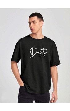 Unisex Oversize Dert Baskılı T-shirt Siyah Unisex Oversize Dert Baskılı T-shirt Siyah