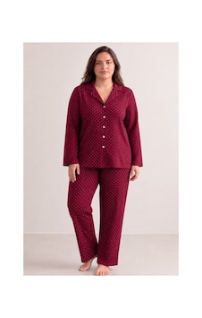 Fit Women Kadın Rahat Puantiyeli Düğmeli Kırmızı Pijama Takımı 824 Fit Women Kadın Rahat Puantiyeli Düğmeli Kırmızı Pijama Takımı 824