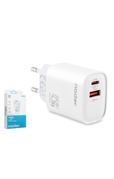Nodar Usb Type-c Çift Çıkışlı Hızlı Şarj Adaptörü 45w - Beyaz Nodar Usb Type-c Çift Çıkışlı Hızlı Şarj Adaptörü 45w - Beyaz