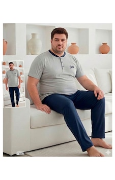 Miressa Erkek Büyük Beden Pijama Takımı Gri - Lacivert Miressa Erkek Büyük Beden Pijama Takımı Gri - Lacivert
