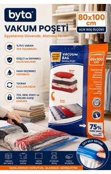 Büyük Vakumlu Hurç Poşeti 80x100 Cm Vakum Torbası Yer Tasarruflu Saklama Poşeti Şeffaf