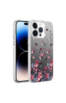 Apple Uyumlu iPhone 14 Pro Max Kılıf Desenli Zore Silver Sert Kapak-Çiçek
