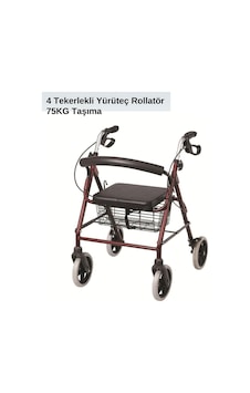 Kırmızı 4 Tekerlekli Hasta Yürüteci Rollatör