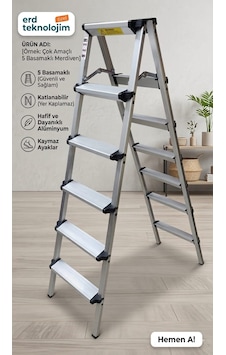 5 Basamaklı Çift Çıkışlı Alüminyum Portatif Merdiven 123cm 5 Basamaklı Çift Çıkışlı Alüminyum Portatif Merdiven 123cm