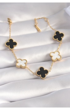 316l Çelik Gold Renk Siyah Beyaz Yonca Model Kadın Bileklik - Tj-bb5962 Diğer 316l Çelik Gold Renk Siyah Beyaz Yonca Model Kadın Bileklik - Tj-bb5962 Diğer