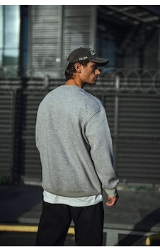 Modi Green Erkek Günlük Stil Gri Kışlık Bisiklet Yaka Üç İplik Basic Sweatsh 2XL