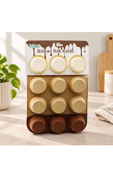Silikon Muffin Kek Kalıbı Askılı Klasik Çizgili Açık Altın Silikon Muffin Kek Kalıbı Askılı Klasik Çizgili Açık Altın