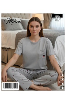 Miressa Kadın Pijama Takımı Gri - Kırmızı Miressa Kadın Pijama Takımı Gri - Kırmızı