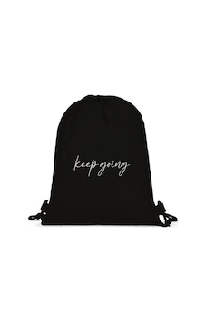 Tabby Design Keep Going Motto Baskılı Büzgülü Sırt Çantası - Siyah Tabby Design Keep Going Motto Baskılı Büzgülü Sırt Çantası - Siyah