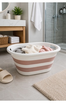 Katlanır Silikon Çamaşır Sepeti Pembe Beyaz 38 Lt Pembe - 901092289 Pembe