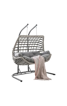 Cunda Çiftli Rattan Bahçe Salıncağı Rehome Balkon Salıncağı Gri