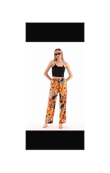 Polologin Butik Bol Paça Kahve Renkli Desen Kahverengi