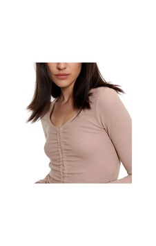 Escbutik Kadın V-yaka Önü Büzgülü Uzun Kollu Crop Bluz Krem Escbutik Kadın V-yaka Önü Büzgülü Uzun Kollu Crop Bluz Krem