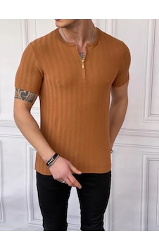 Modefendi Slim Fit Sıfır Yaka Fermuar Detaylı Triko Tshırt Kahverengi Modefendi Slim Fit Sıfır Yaka Fermuar Detaylı Triko Tshırt Kahverengi