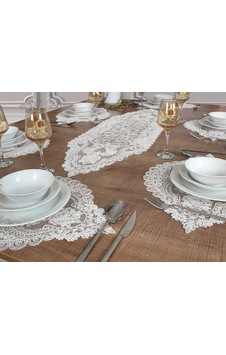 Tropik Home Amerikan Servis Supla ve Runner 6 Kişilik Set Valonia Beyaz Tropik Home Amerikan Servis Supla ve Runner 6 Kişilik Set Valonia Beyaz