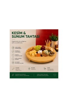 Bambu Kesim Ve Sunum Tahtası I Yuvarlak, Yükseltili Demonte Ahşap Servis Standı Ve Kesim Tahtası Kahverengi2 Bambu Kesim Ve Sunum Tahtası I Yuvarlak, Yükseltili Demonte Ahşap Servis Standı Ve Kesim Tahtası Kahverengi2