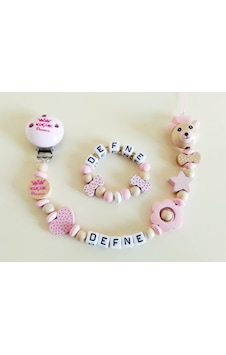 İsimli Emzik Zinciri Ve Bebek Bileklik - Bebek Bez045 Pembe İsimli Emzik Zinciri Ve Bebek Bileklik - Bebek Bez045 Pembe