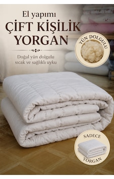 El Yapımı Yün Yorgan Battal Boy 200x220 %100 Koyun Yünü Beyaz