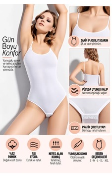N11 Kadın İp Askılı Çıtçıtlı Body Beyaz Esnek Ve Yumuşak Kumaş, Vücuda Uyumlu - Ryl - 2600 N11 Kadın İp Askılı Çıtçıtlı Body Beyaz Esnek Ve Yumuşak Kumaş, Vücuda Uyumlu - Ryl - 2600