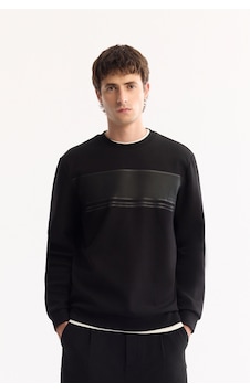 Avva Erkek Siyah Bisiklet Yaka Pamuklu Bi-stretch Baskılı Regular Fit Sweatshirt A52y1215