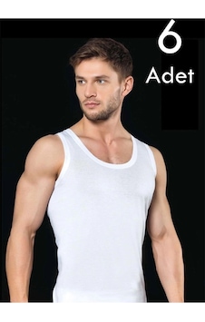 İki Yıldız Erkek Penye Atlet 6'lı Paket Beyaz 0002 Fzeetext