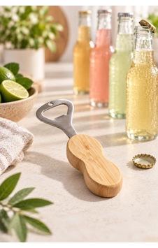 Bambu Saplı Şişe Açacağı Paslanmaz Çelik Uçlu Ergonomik Kapak Açıcı Bej - 919956922 Bej