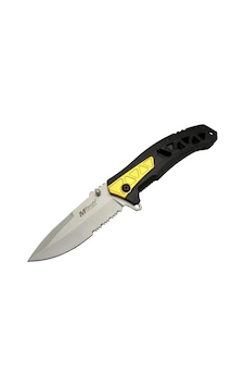 Mtech 4191 Sarı Kamp Çakı 21cm - Yarı Otomatik, Kemerlikli, Testere Detaylı, Desenli Sap Mtech 4191 Sarı Kamp Çakı 21cm - Yarı Otomatik, Kemerlikli, Testere Detaylı, Desenli Sap