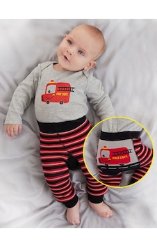 Denokids İtfaiye Erkek Bebek Body Tayt-Pantolon Takım Gri Denokids İtfaiye Erkek Bebek Body Tayt-Pantolon Takım Gri