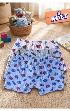 Andredimoda Erkek Çocuk Boxer Pamuklu Desenli Boxer 3'lü Paket Desenli Desenli