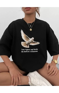 Modi Unisex Bisiklet Yaka Baskılı Oversize T-shirt - Siyah - Mymg108566 Modi Unisex Bisiklet Yaka Baskılı Oversize T-shirt - Siyah - Mymg108566
