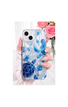Fibaks iPhone 13/14/15 Uyumlu Kılıf Hologramlı Mavi Caretta Kaplumbağa Desenli Darbe Emici Kamera Korumalı Silikon Fibaks iPhone 13/14/15 Uyumlu Kılıf Hologramlı Mavi Caretta Kaplumbağa Desenli Darbe Emici Kamera Korumalı Silikon