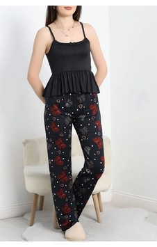 Seka Store Seka Milan İp Askılı Fırfırlı Pijama Takım Siyahkırmızı - 70186.1857. Çok Renkli