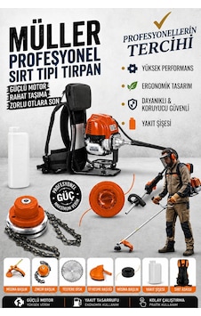 Alman Profesyonel Çelik Piston Sırt Tipi Benzinli Tırpan Ot Çalı Çim Biçme Makinesi + Canavar Başlık Hediyeli