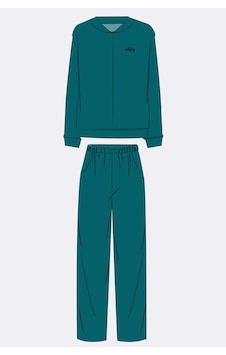 Man11560-1153 Anil Ev Giyim Anıl Kadın Kadife Dokulu Fermuarlı Uzun Kollu Sweatshirt Ve Pantolon Takım 11560 Petrol Yeşili