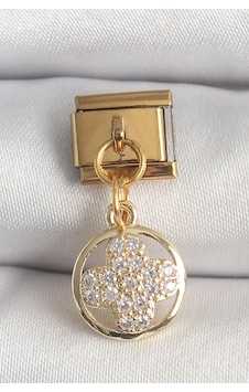 316l Çelik Gold Renk Sallantı Zirkon Taşlı Yonca Model Nomination Charm Altın 316l Çelik Gold Renk Sallantı Zirkon Taşlı Yonca Model Nomination Charm Altın