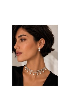 Valmont İnci Detaylı Taşlı Choker Kolye Ve Küpe Seti Gümüş Renk Gümüş - 890597316 Gümüş