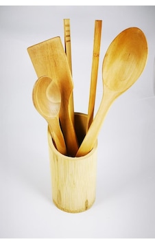 Ahşap Spatula Servis Yemek Kaşığı Maşa Seti