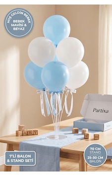 Erkek Bebek Hoş Geldin Bebek Balon Standı Seti 70 Cm Masa Standı 7 Adet Mat Lateks Balon Mavi Beyaz Çok Renkli Erkek Bebek Hoş Geldin Bebek Balon Standı Seti 70 Cm Masa Standı 7 Adet Mat Lateks Balon Mavi Beyaz Çok Renkli