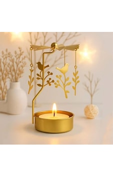 Altın Renkli Dönen Metal Mumluk Dans Eden Daldaki Kuş Tasarımlı Dilek Çanı Gold Altın Renkli Dönen Metal Mumluk Dans Eden Daldaki Kuş Tasarımlı Dilek Çanı Gold