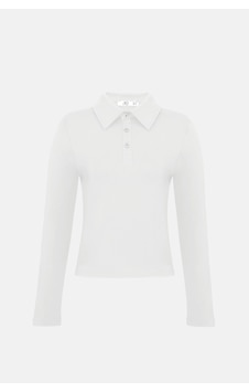 Açelyaokcu Premium Polo Yaka Vatka Detaylı Pamuklu Fit Tişört Beyaz Açelyaokcu Premium Polo Yaka Vatka Detaylı Pamuklu Fit Tişört Beyaz