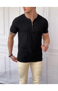 Modefendi Slim Fit Sıfır Yaka Fermuar Detaylı Triko Tshırt Siyah Modefendi Slim Fit Sıfır Yaka Fermuar Detaylı Triko Tshırt Siyah