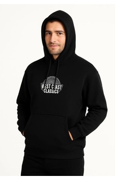 Lumiart Erkek Üç İplik Kapüşonlu Ön Ve Arka Baskılı Sweatshirt Hoodie - S Siyah