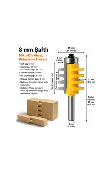 Mikro Diş Ahşap Birleştirme Frezesi 35 38,1 85 Mm 8 Mm Şaft